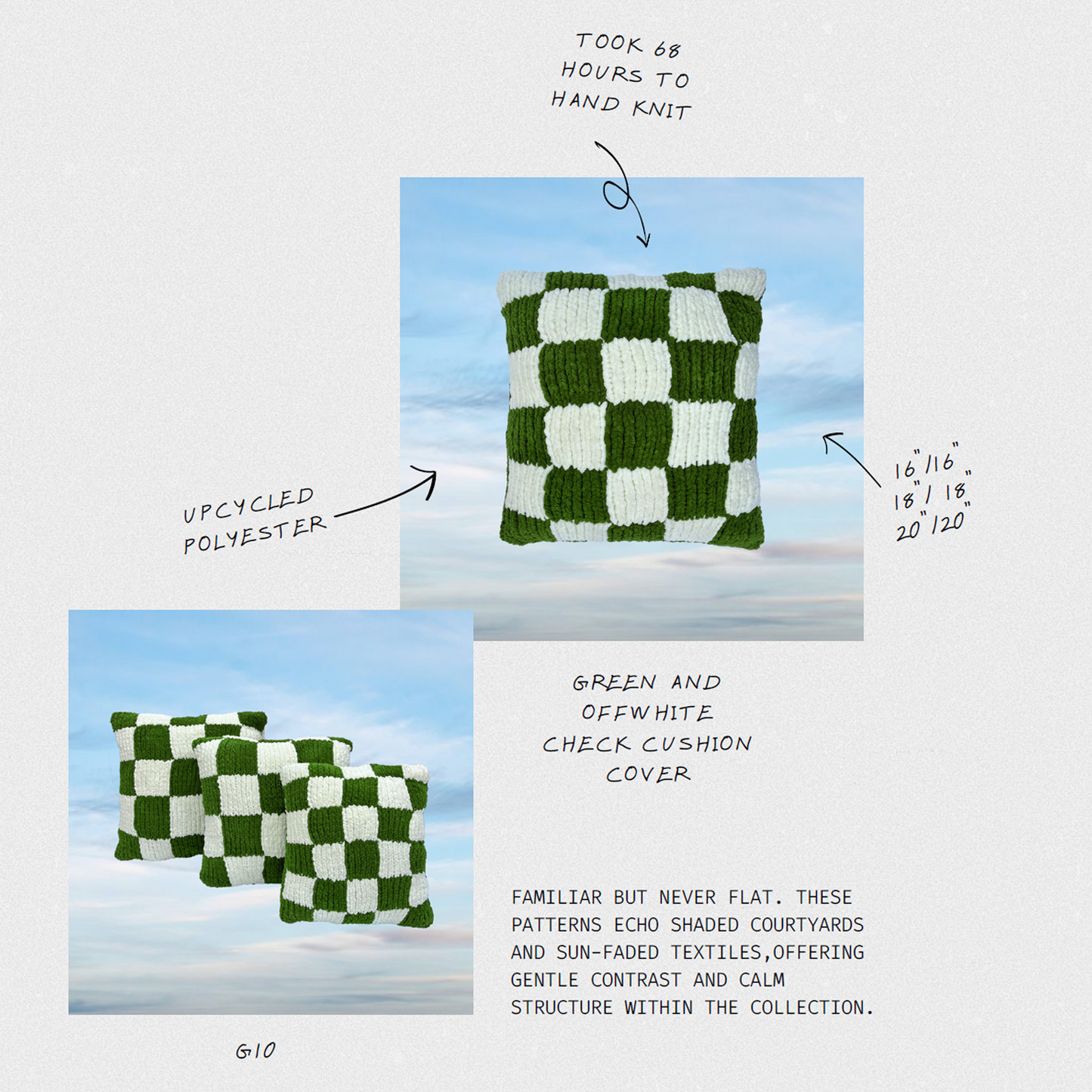 Green and Offwhite Check Cushion Cover